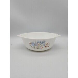 PYREX Casserole Dish Blue Iris Flowers 8" Made in England NO LID 8 Cup Vintage